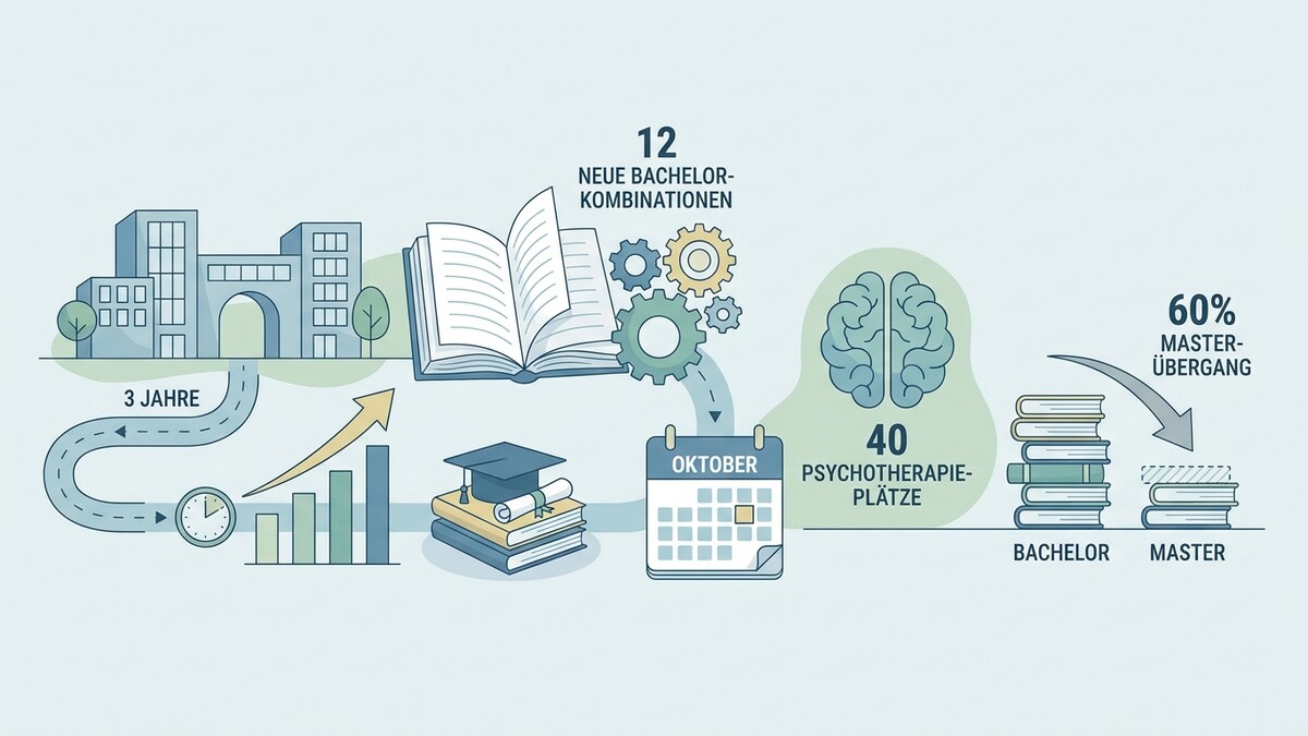 Studienablauf: 12 neue Bachelor-Kombinationen, 40 Psychotherapieplätze, 60% Master-Übergang