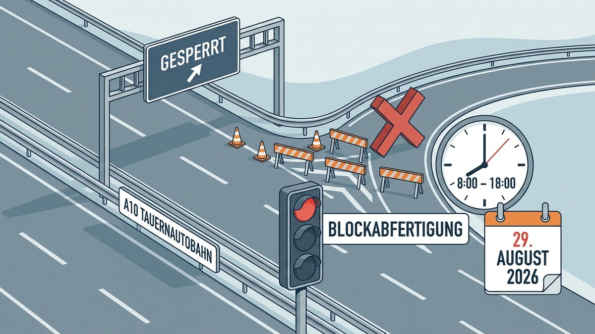 A10 Tauernautobahn gesperrt 29. August 2026, Blockabfertigung 8-18 Uhr