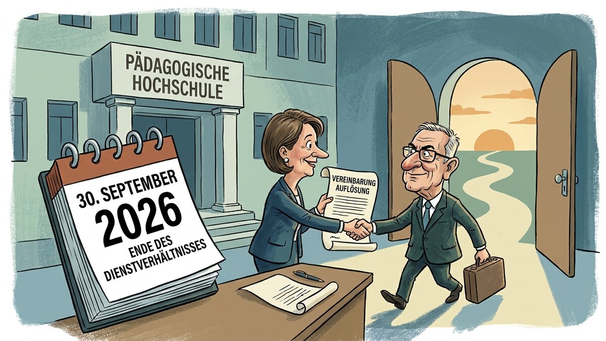 Pädagogische Hochschule: Frau und Mann schütteln Hände, Kalender zeigt 30. September 2026