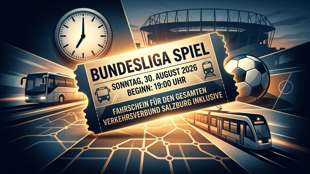 Bundesliga-Spiel-Ticket mit Fußball, Stadion, Uhr, Bus und Zug in Salzburg