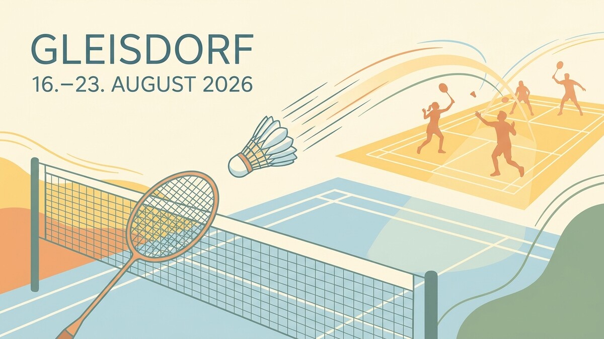 Badminton-Turnier Gleisdorf 16.–23. August 2026 mit Spielern auf dem Feld