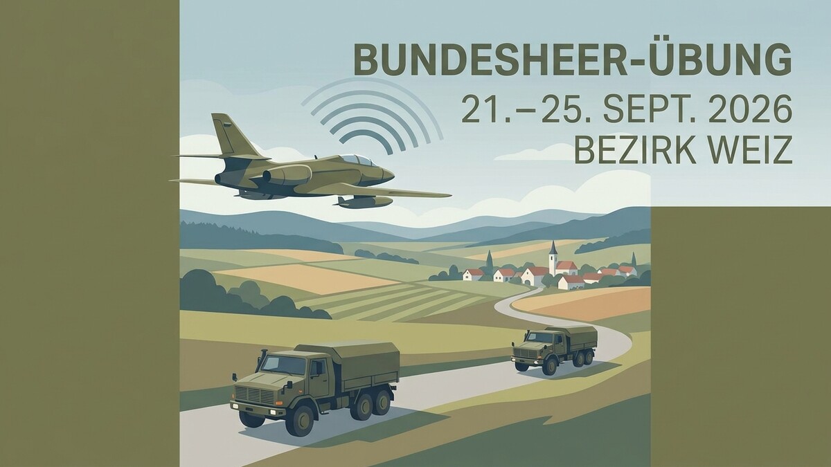 Bundesheer-Übung im Bezirk Weiz mit Flugzeug und Militär-Lkw