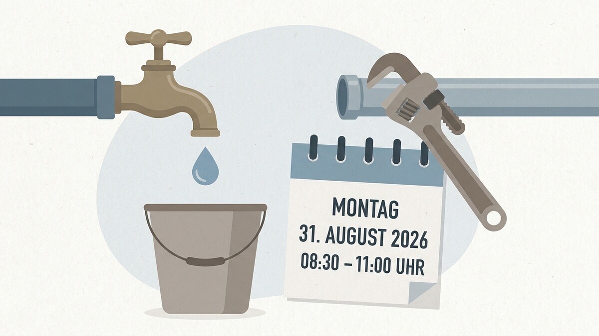 Wasserhahn tropft in Eimer, Rohrzange bei Kalender mit Datum Montag 31. August 2026