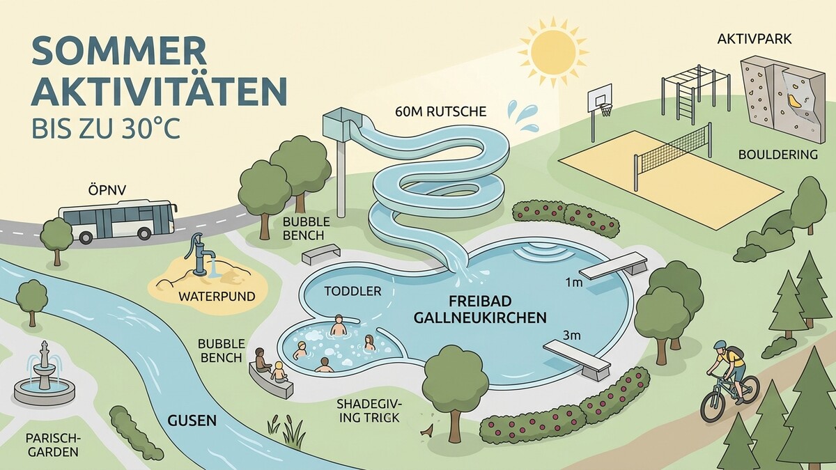 Freizeitaktivitäten in Gallneukirchen: Freibad, Rutsche, Bouldering, Radfahren