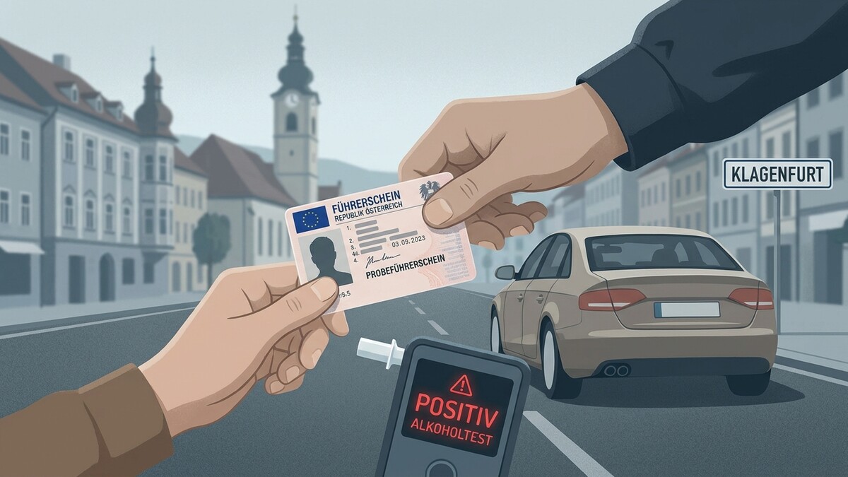 Alkoholtest positiv in Klagenfurt, Führerschein wird abgenommen, Auto steht daneben