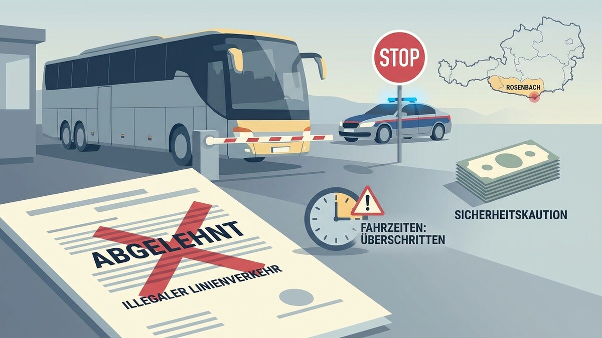 Polizei stoppt Bus an Grenze, abgelehntes Dokument, Fahrzeitenüberschreitung, Sicherheitskaution in Rosenbach