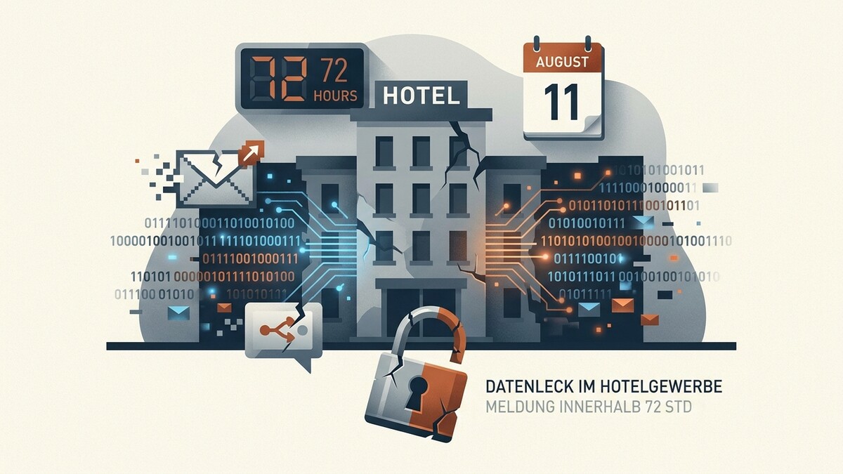 Hotel-Datenschutzverletzung mit digitalem Schloss, Kalender und 72-Stunden-Timer