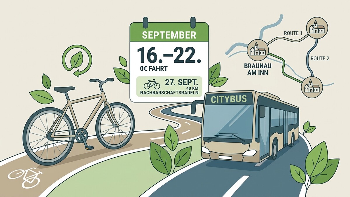 Fahrrad und Citybus in Braunau am Inn mit Kalenderblatt September 16.-22. 0€ Fahrt