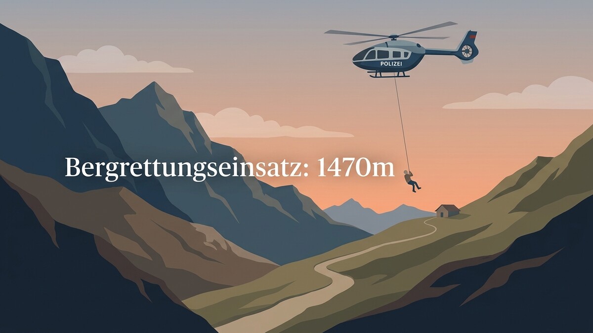 Bergrettungseinsatz: Polizei-Helikopter rettet Person aus 1470m Höhe in den Alpen