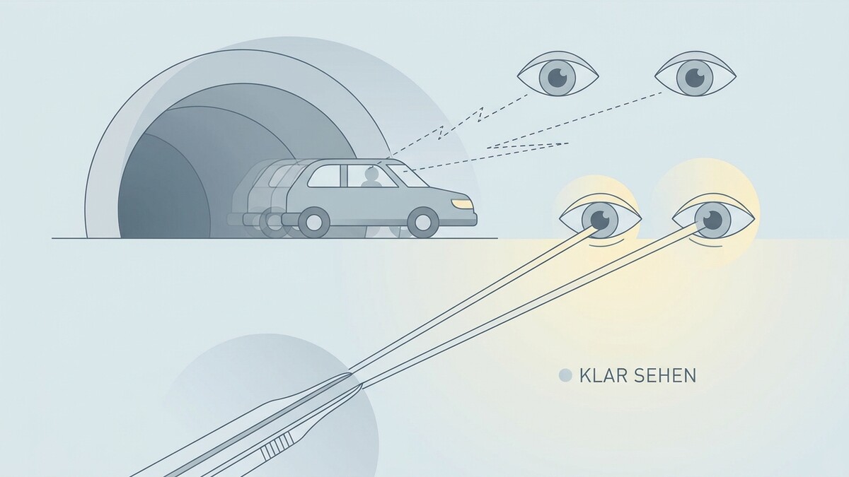 Tunnelblick-Effekt: Auto fährt in Tunnel, Augen fokussieren auf das Licht