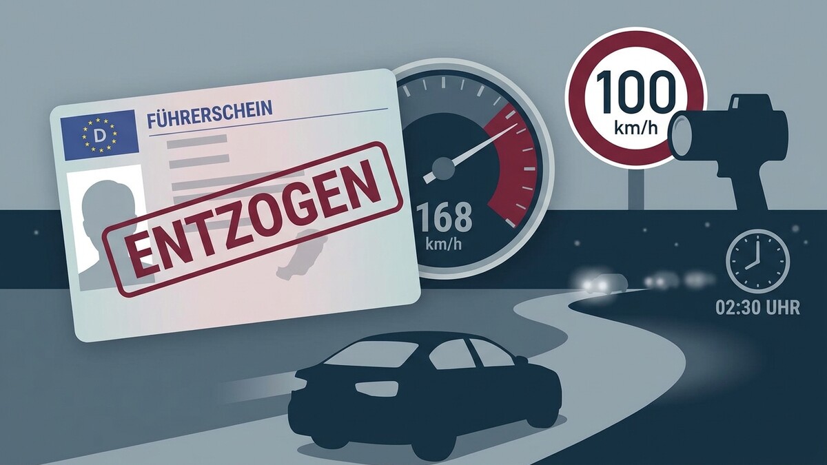 Führerschein entzogen: Tacho zeigt 168 km/h, 100er-Limit, Blitzer, Auto, Nacht