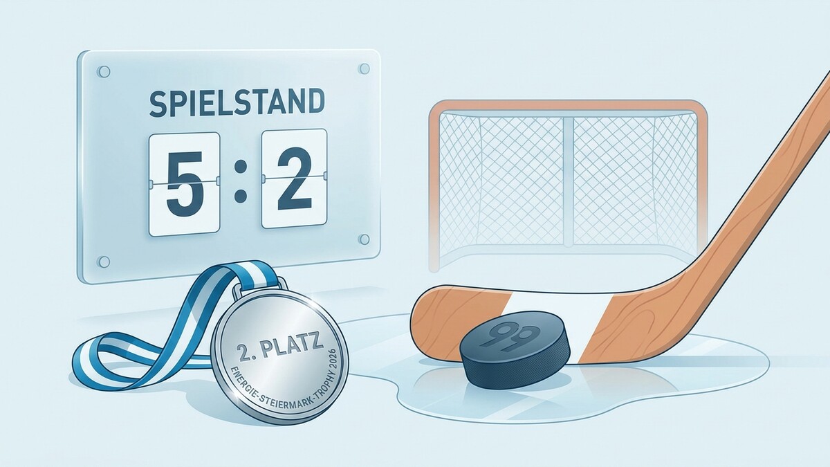 Eishockey Spielstand 5:2 mit Medaille 2. Platz Energie-Steiermark-Trophy 2026