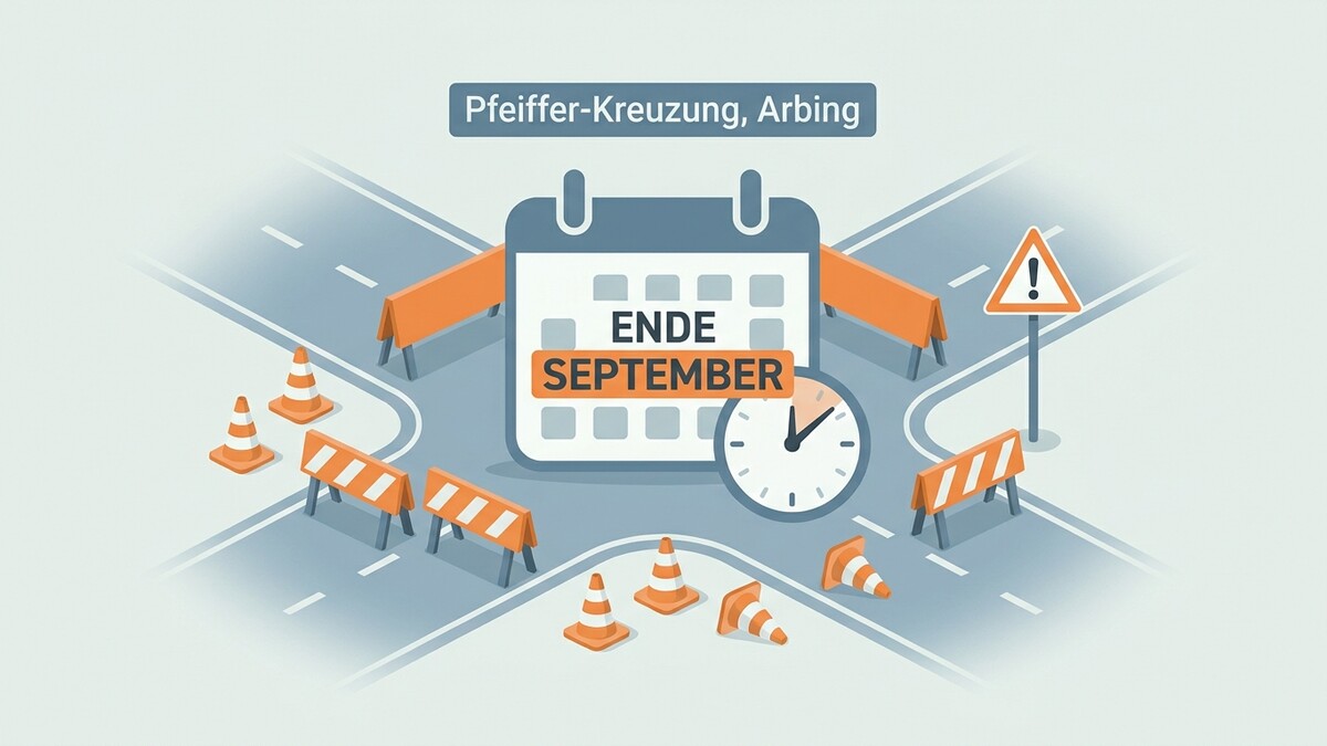 Pfeiffer-Kreuzung Arbing: Kalender mit Ende September, Baustellenabsperrungen und Verkehrskegel