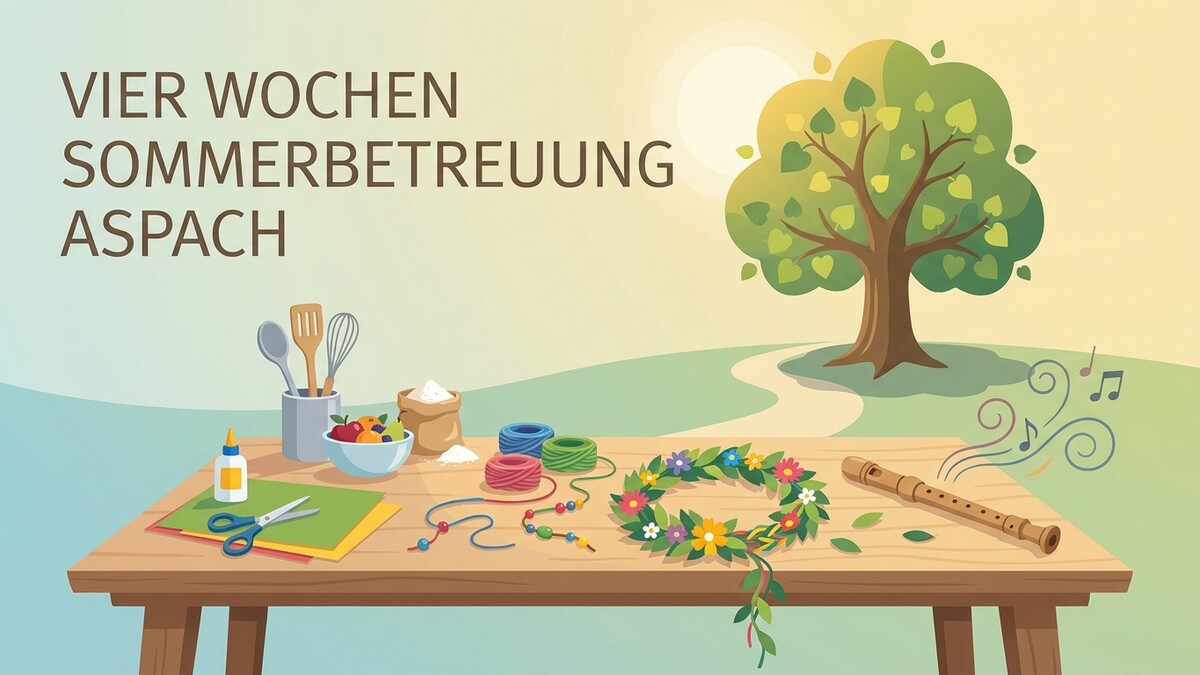 Sommerbetreuung Aspach: Bastelmaterialien und Blockflöte auf einem Tisch