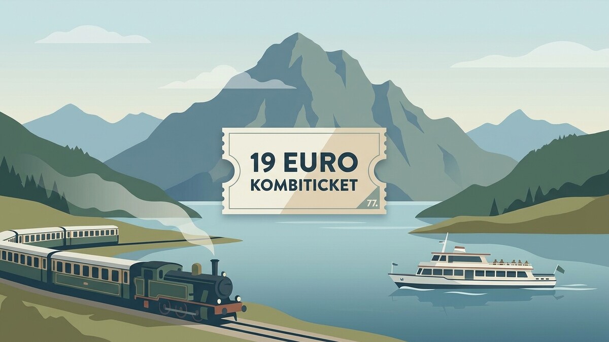19 Euro Kombiticket mit Zug und Schiff in Berglandschaft