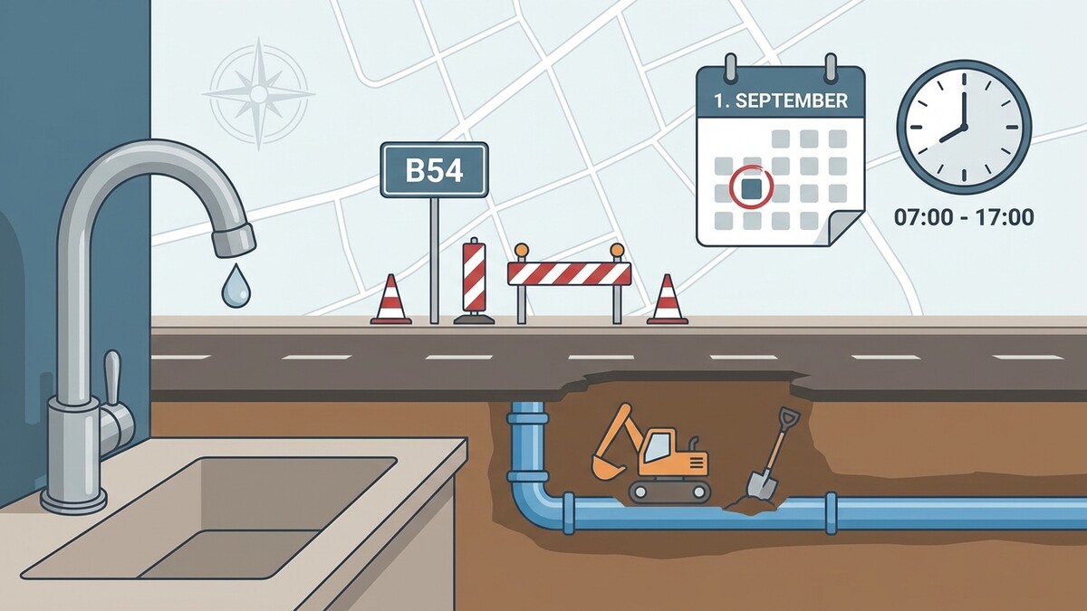 Straßenarbeiten B54: Bauarbeiten unter der Straße mit Bagger und Schaufel, 1. September, 7-17 Uhr