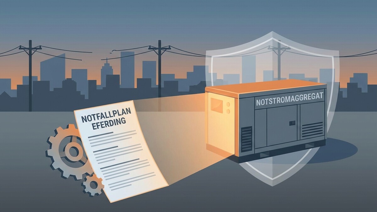 Notfallplan für Eferding mit Notstromaggregat und Zahnrädern im Stadtbild