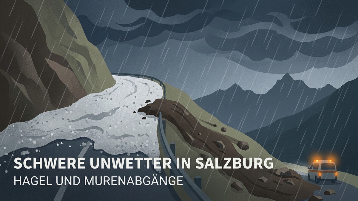 Unwetter Salzburg: Hagel und Murenabgänge im Gebirge mit Einsatzfahrzeug