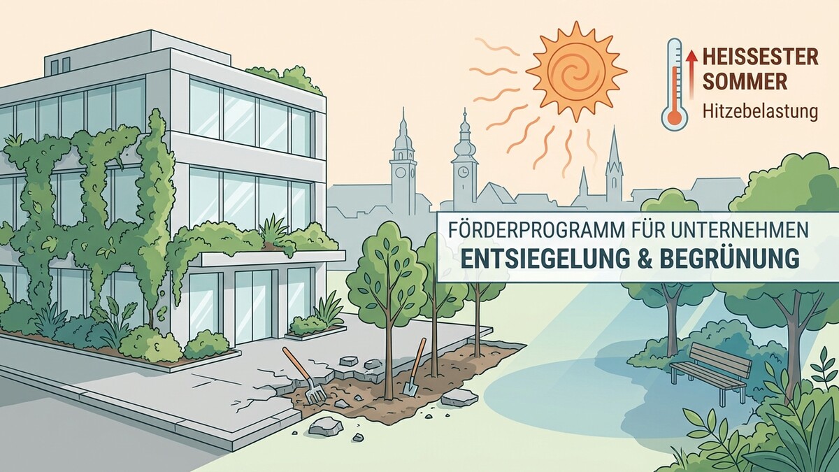 Förderprogramm Entsiegelung & Begrünung: Hitzebelastung im heißesten Sommer durch Begrünung von Gebäuden und Freiflächen reduzieren.
