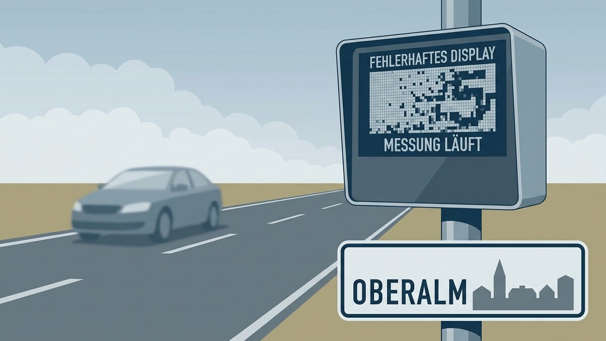Oberalm: Geschwindigkeitsanzeige mit fehlerhaftem Display und fahrendem Auto