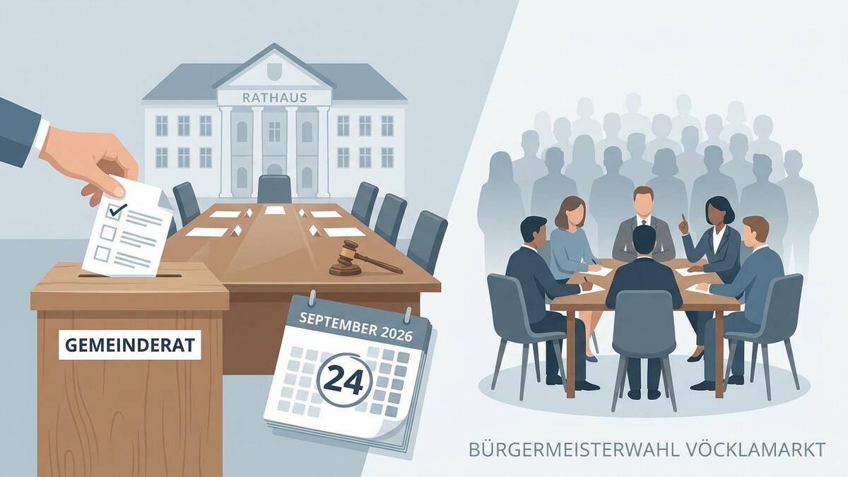 Bürgermeisterwahl Vöcklamarkt: Abstimmung für Gemeinderat vor Rathaus und Besprechung