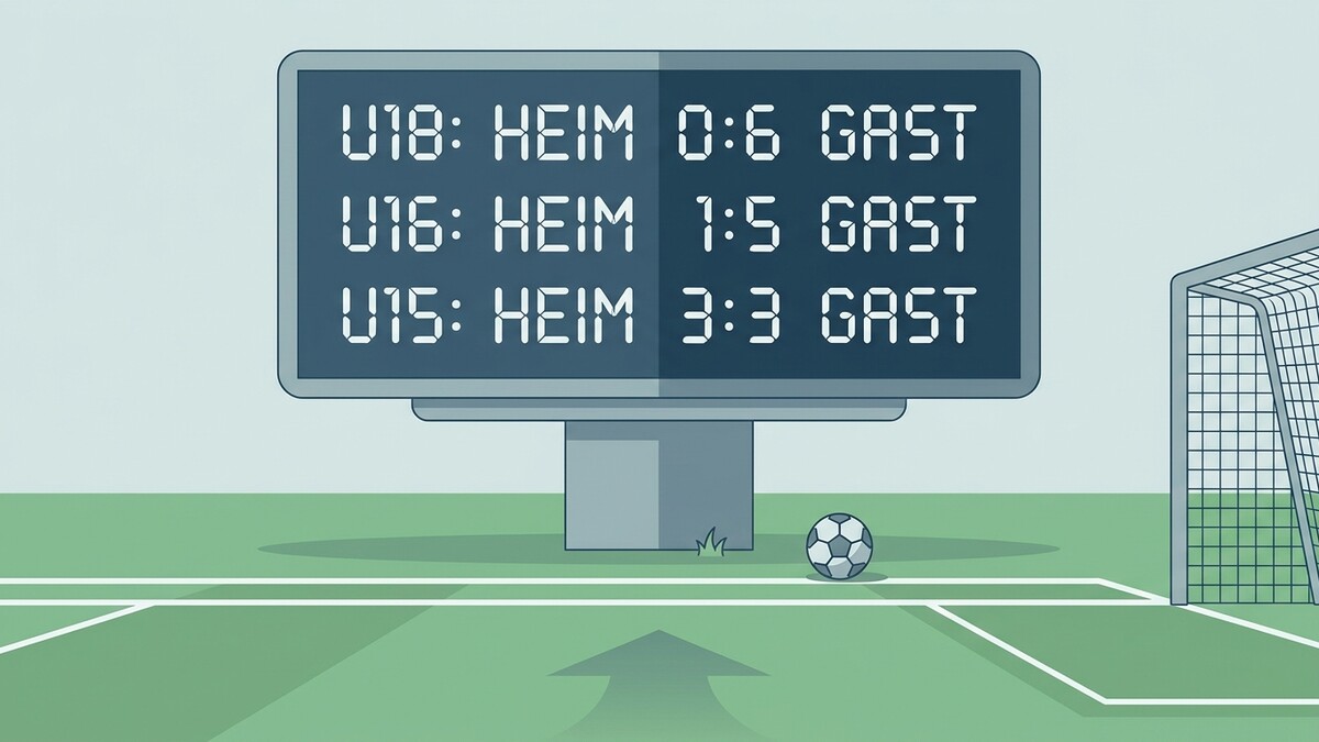Fußball Anzeigetafel mit Ergebnissen U18: 0:6, U16: 1:5, U15: 3:3