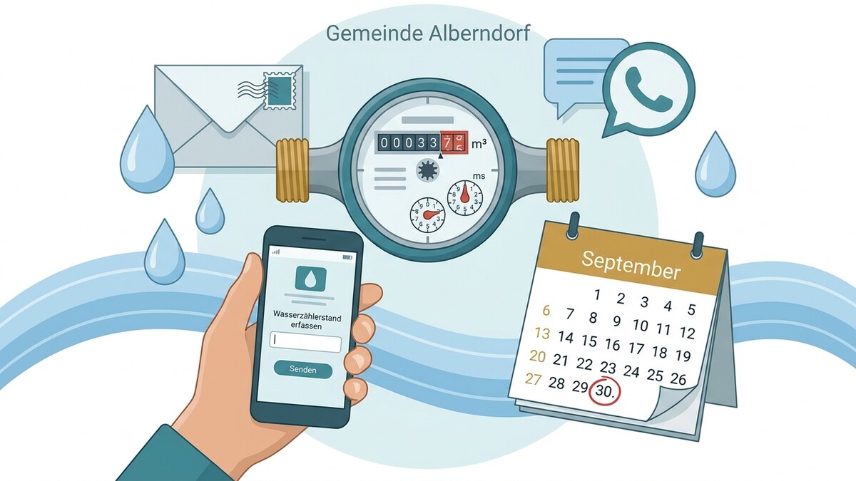 Gemeinde Alberndorf: Wasserzählerstanderfassung per Smartphone, Brief, Kalender und WhatsApp.