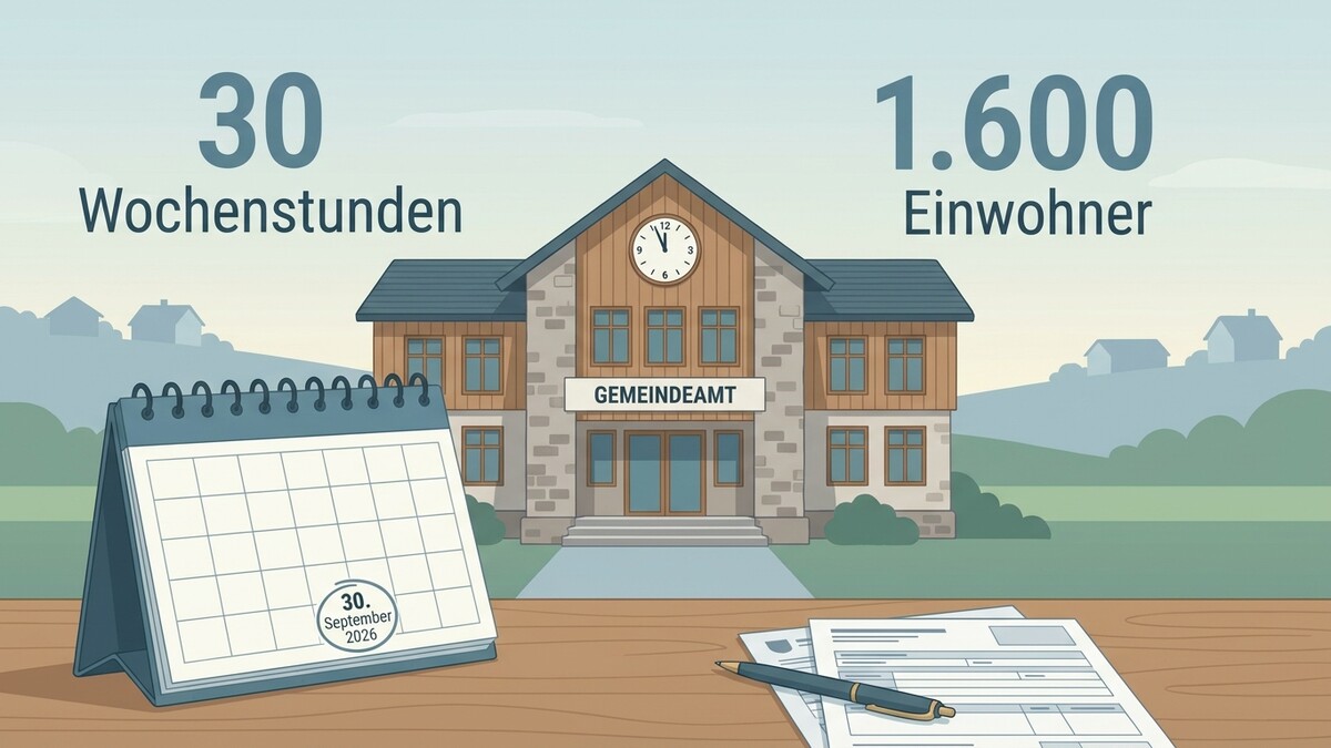 Gemeindeamt mit Kalender und Dokumenten: 30 Wochenstunden, 1.600 Einwohner