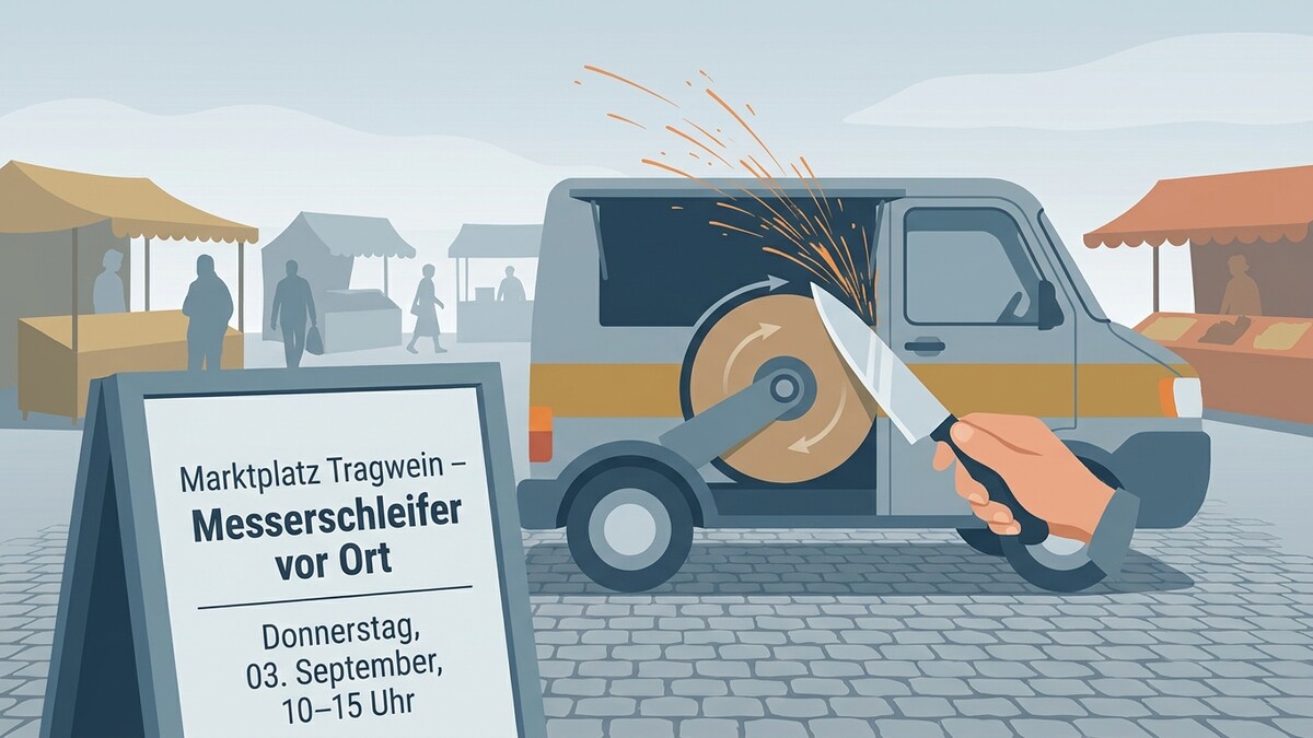 Messer schärfen vor Ort auf dem Marktplatz Tragwein mit Funkenflug