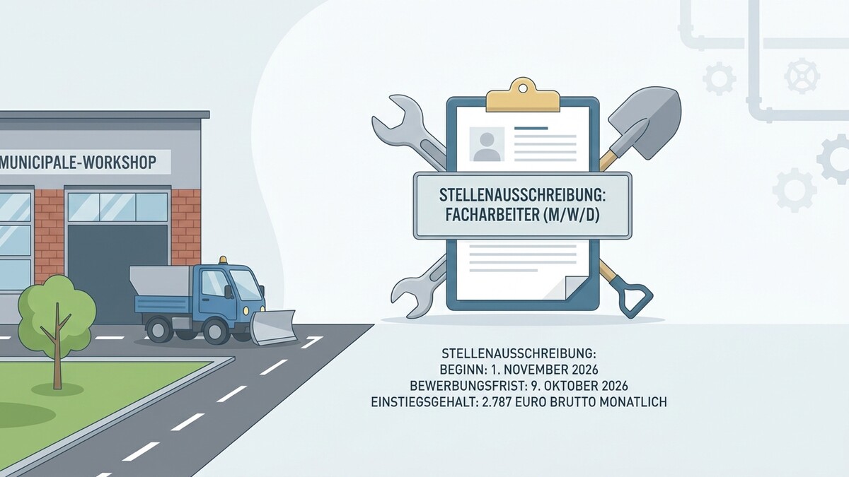 Stellenanzeige Facharbeiter: Werkstatt mit Streufahrzeug und Werkzeug, Beginn 1.11.2026