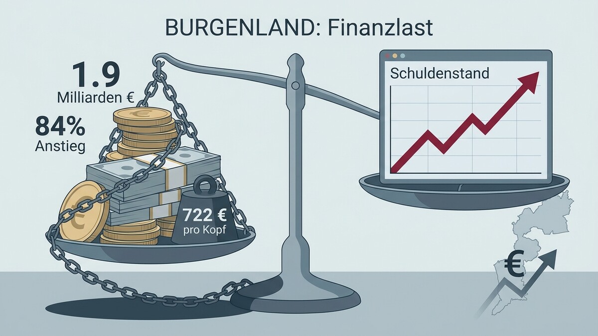 Burgenland: Finanzlast mit 1,9 Milliarden Euro Schulden und 84% Anstieg, Schuldenstand steigt.