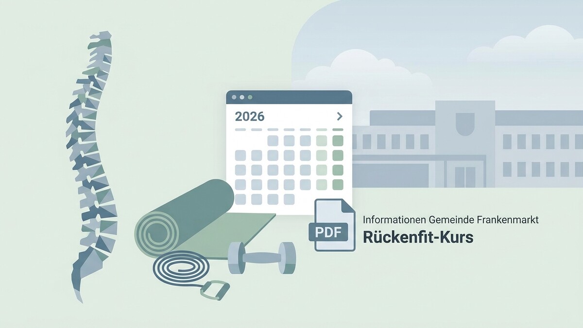Rückenfit-Kurs Informationen Gemeinde Frankenmarkt mit Wirbelsäule und Kalender 2026