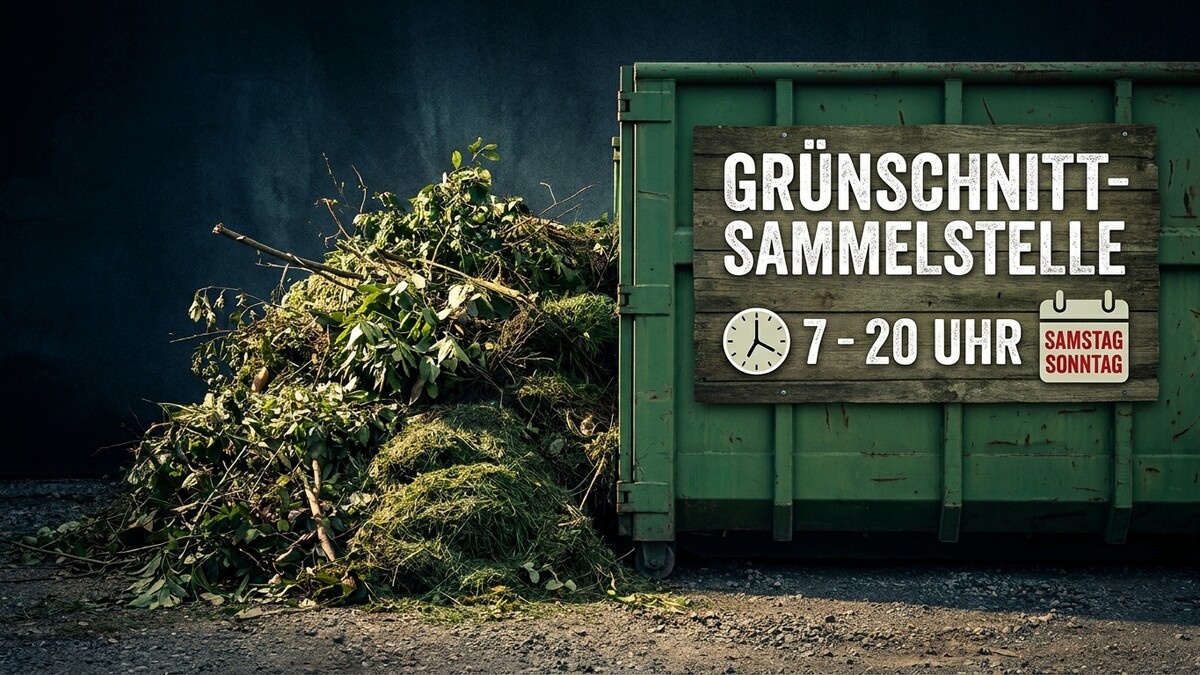 Grünschnitt-Sammelstelle mit Öffnungszeiten Samstag/Sonntag 7-20 Uhr
