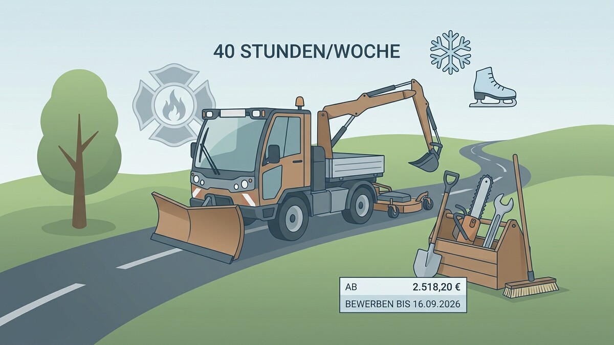 Winterdienstfahrzeug mit Schneeschild und Werkzeugkasten auf einer Straße