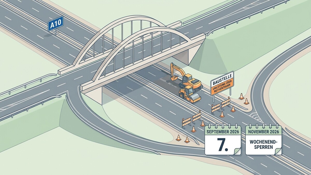 Baustelle A10 mit Bagger und Walze, Umleitung über Rothenthurm