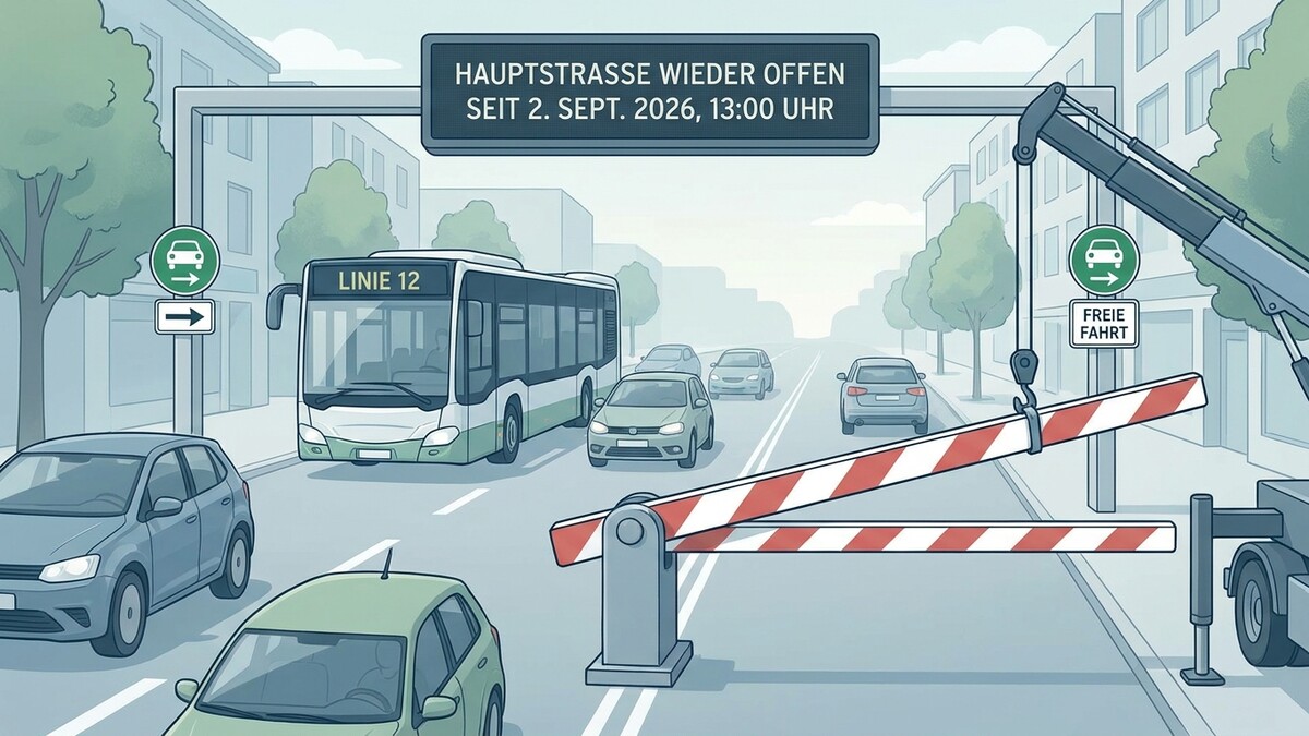 Hauptstraße wieder offen: Bus Linie 12 und Autos passieren Absperrung in Österreich