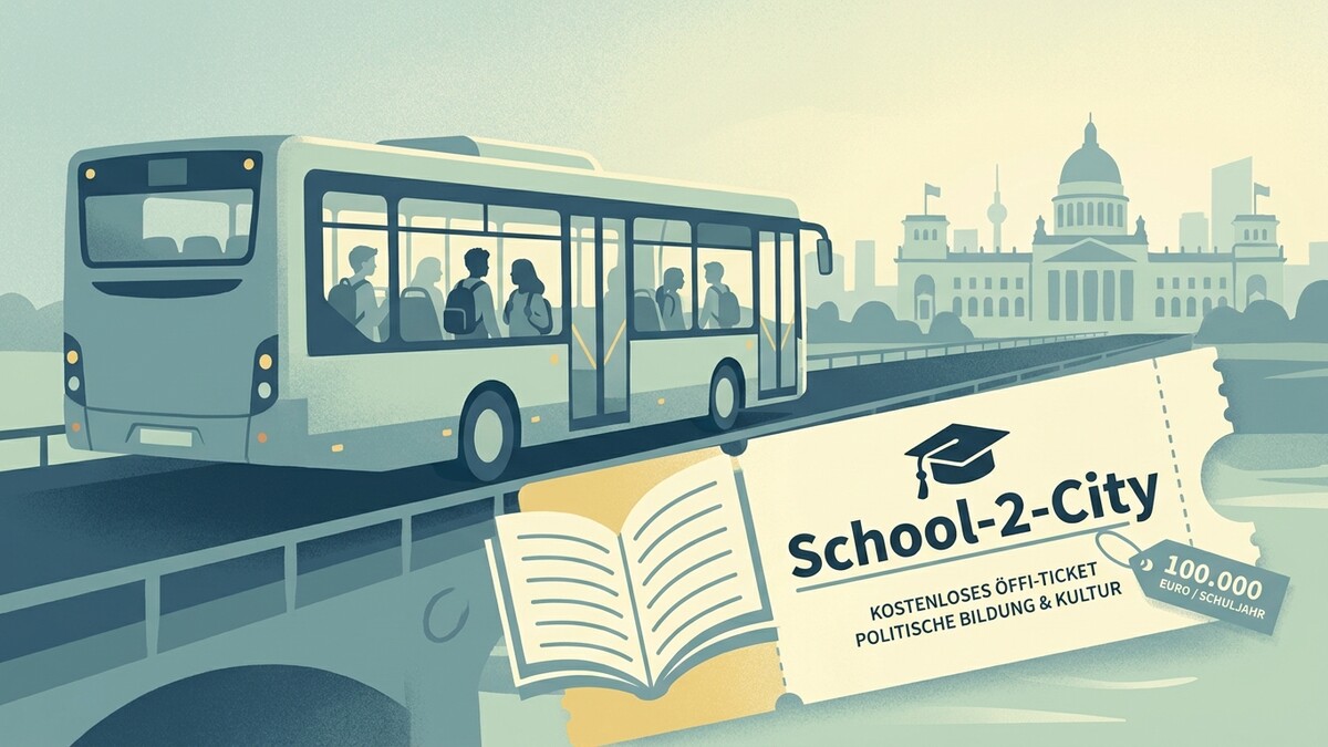 School-2-City: Kostenloses Öffi-Ticket für politische Bildung und Kultur, mit Bus und Stadtkulisse