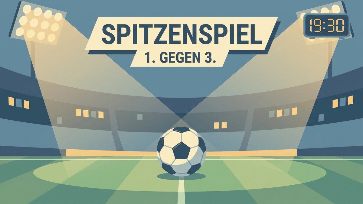 Spitzenspiel 1. gegen 3. im Fußballstadion mit Anzeigetafel 19:30