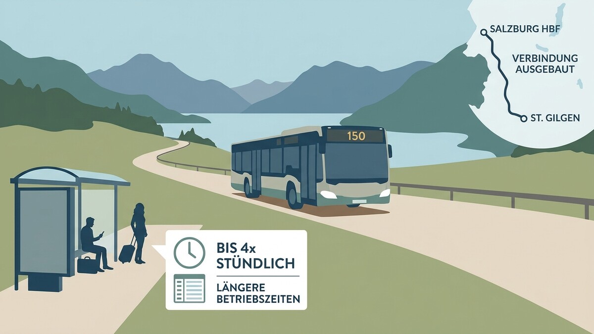 Buslinie 150 fährt zwischen Salzburg Hbf und St. Gilgen, bis zu 4x stündlich.