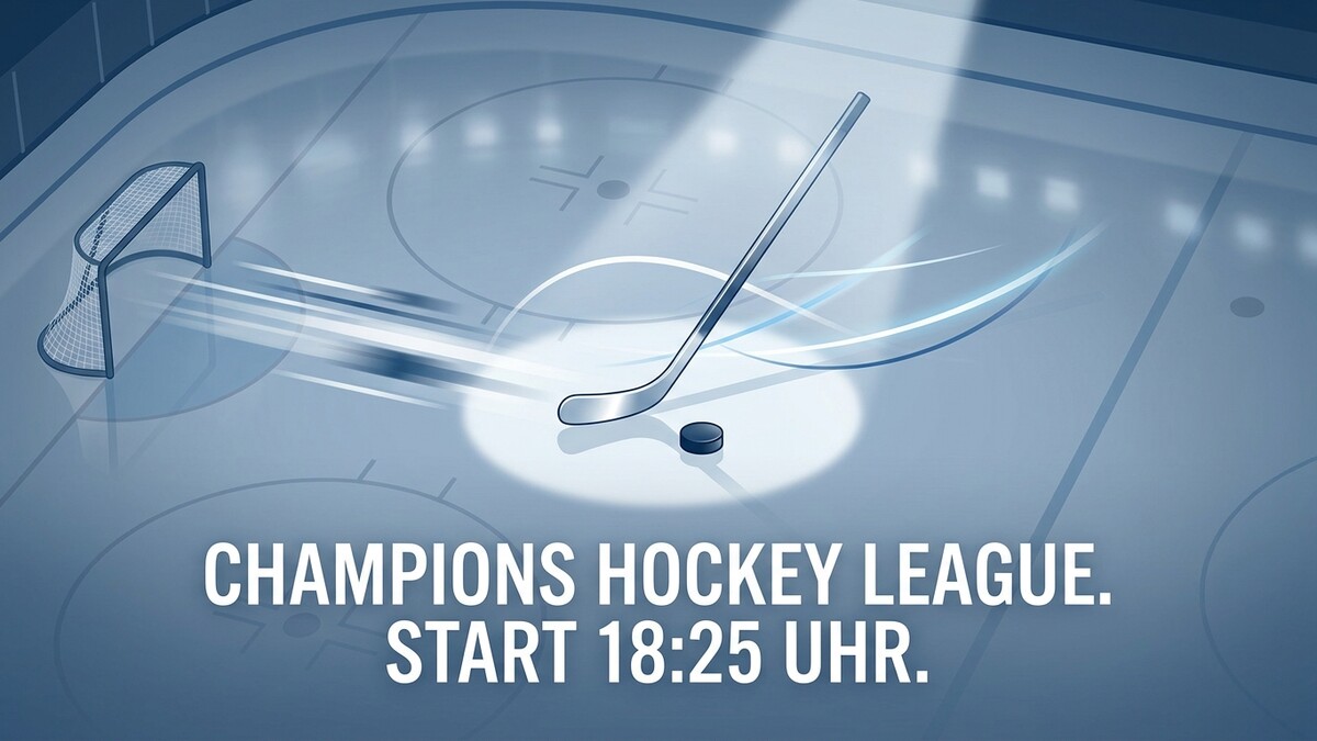 Eishockey Puck und Schläger auf Eis, Champions Hockey League Start 18:25 Uhr