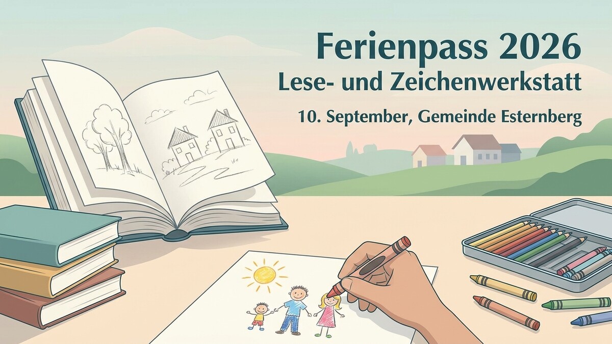Ferienpass 2026 Lese- und Zeichenwerkstatt in Esterberg am 10. September mit Büchern und Buntstiften.
