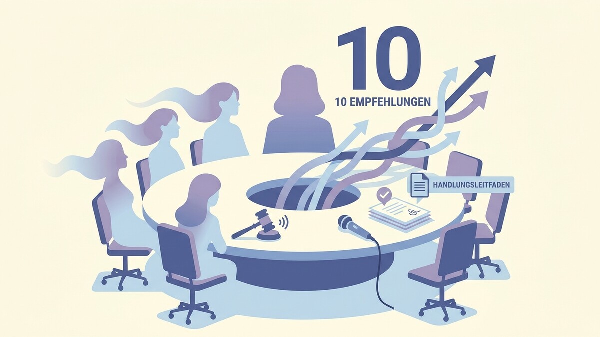 10 Empfehlungen: Frauen am runden Tisch mit Pfeilen, die nach oben zeigen