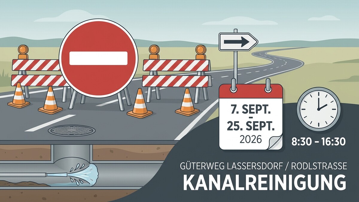 Kanalreinigung Güterweg Lassersdorf Rodlstraße 7.-25. Sept. 2026 8:30-16:30 Uhr