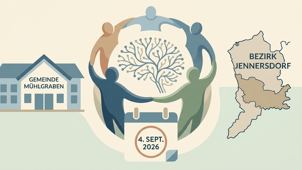 Gemeinde Mühlgraben und Bezirk Jennersdorf mit Kalenderdatum 4. Sept. 2026