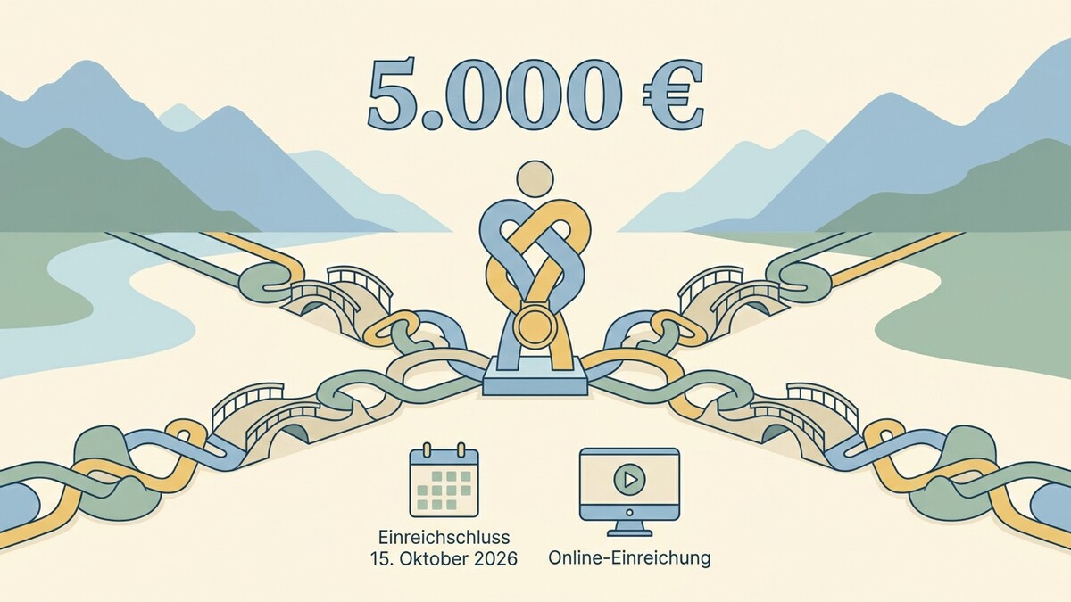 5.000€-Preis: Brücken verbinden Flusslandschaft mit Symbolfigur, Einreichschluss 15.10.2026