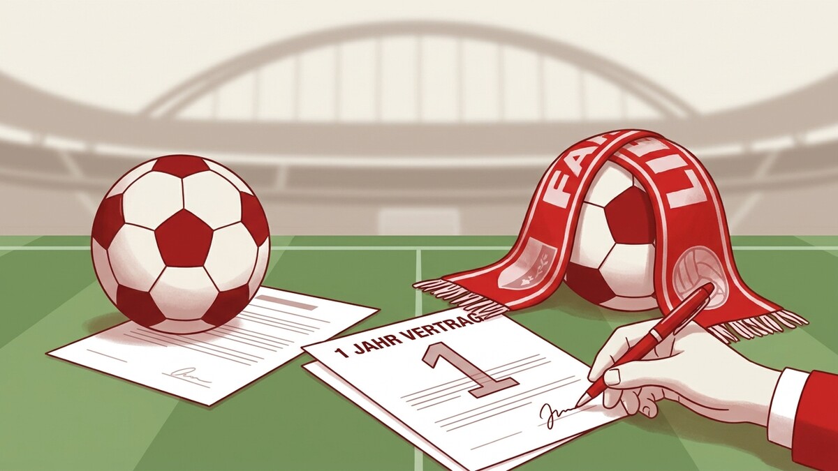 Fußballvertrag: Ein Spieler unterschreibt einen einjährigen Vertrag mit Unterschrift auf dem Spielfeld.