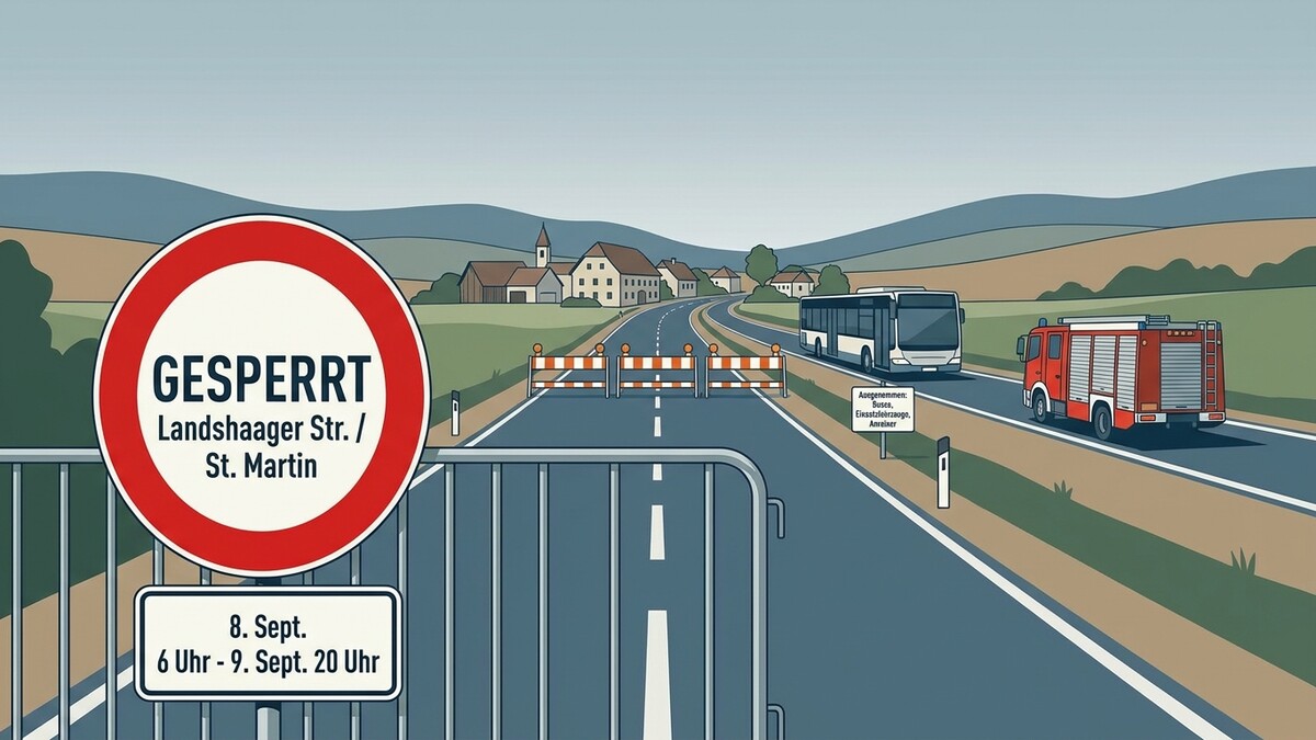 Straßensperre Landshaager Str. / St. Martin mit Bussen und Feuerwehrfahrzeug