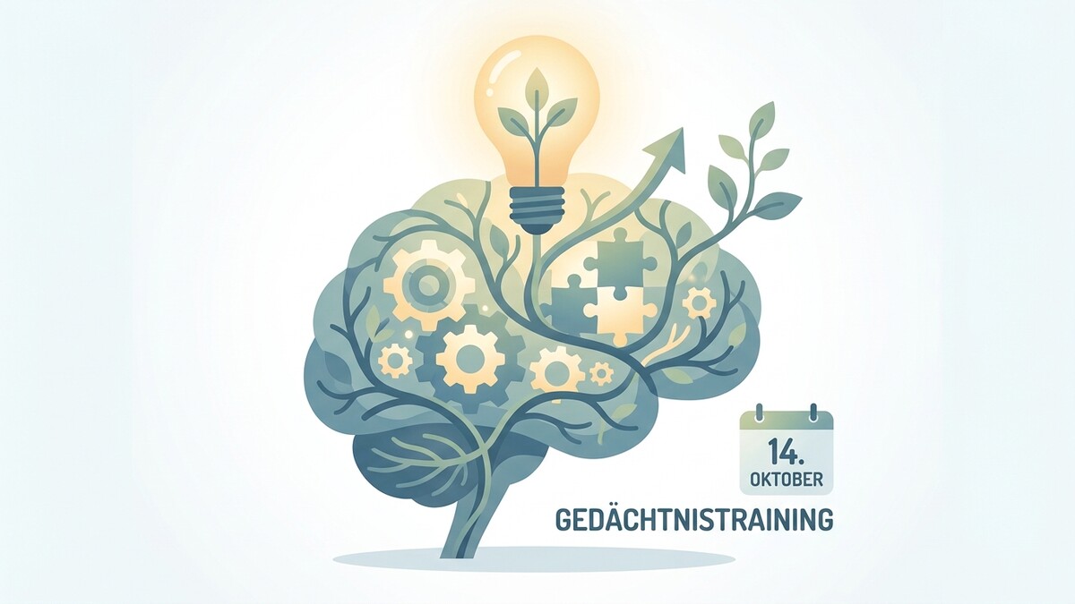 Gedächtnistraining: Gehirn mit Zahnrädern, Puzzleteilen und Glühbirne