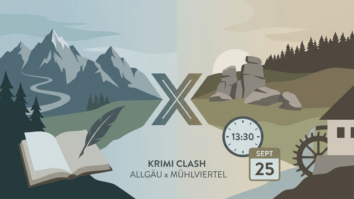 Krimi Clash Allgäu x Mühlviertel: Buch, Feder, Uhr, Kalender, Berg und Mühle