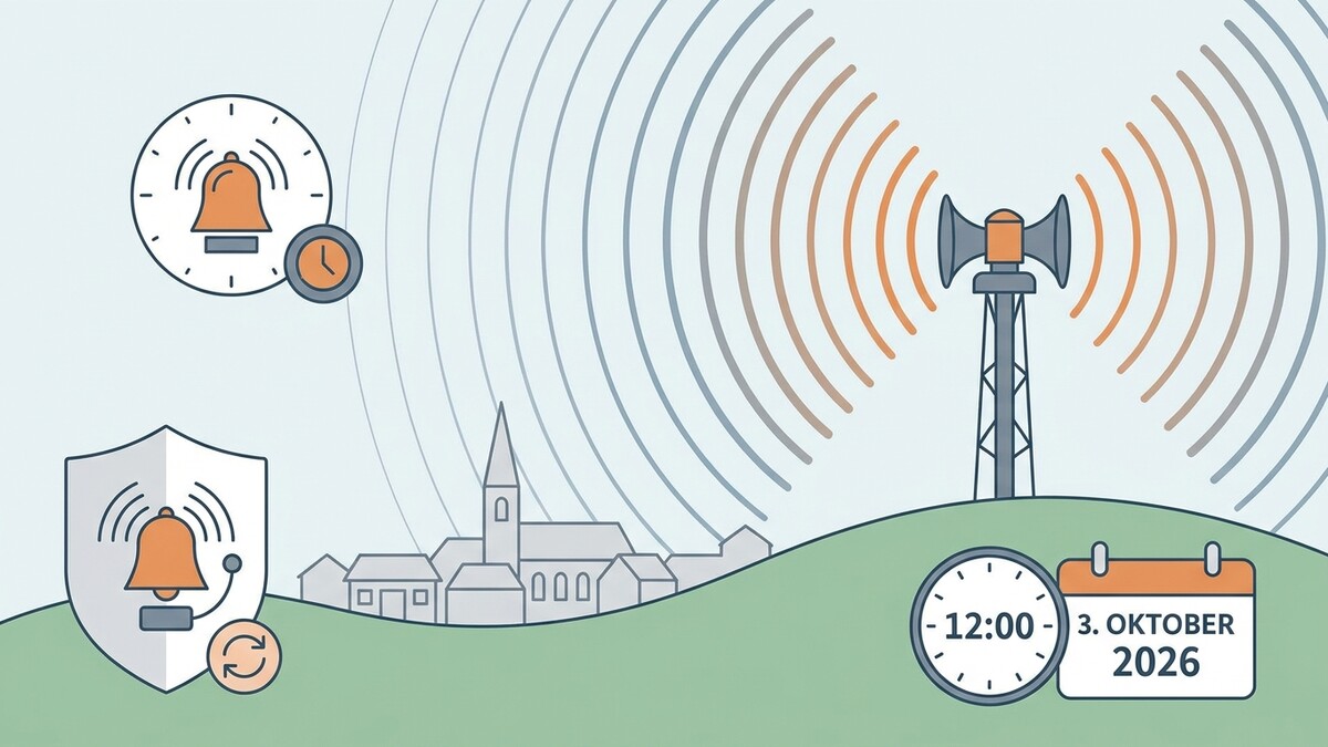 Warnsignal-Test am 3. Oktober 2026 um 12:00 Uhr mit Sirene und Dorf